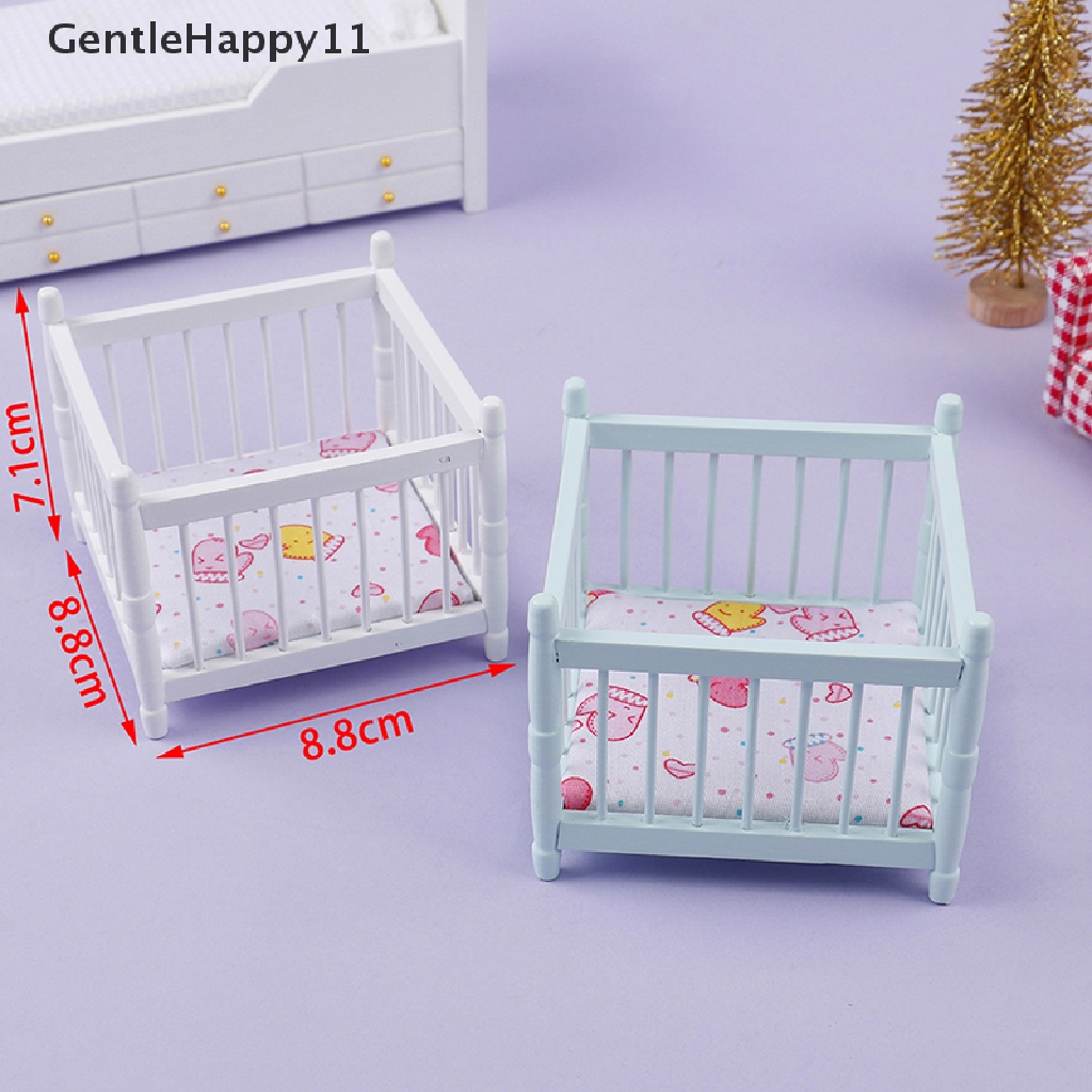 Gentlehappy Mainan Miniatur Ranjang Bayi Bahan Kayu Untuk Aksesoris Rumah Boneka 1: 12