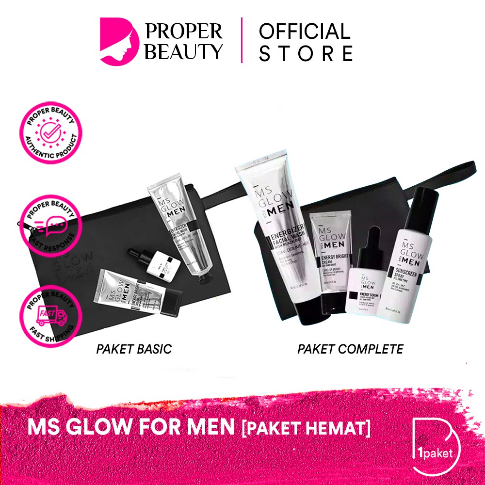 [PAKET HEMAT] MS GLOW FOR MEN Indonesia / Facial Wash Face Serum Cream Sunscreen Spray Body Lotion