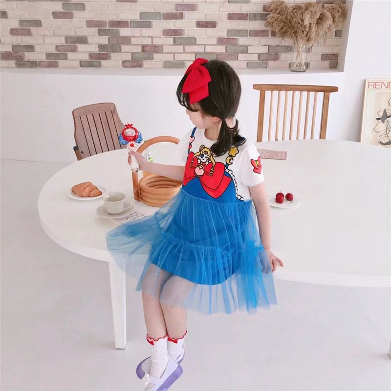 Gaun Anak Perempuan Motif Kartun Moon Girl Korea Style Import Casual Dress