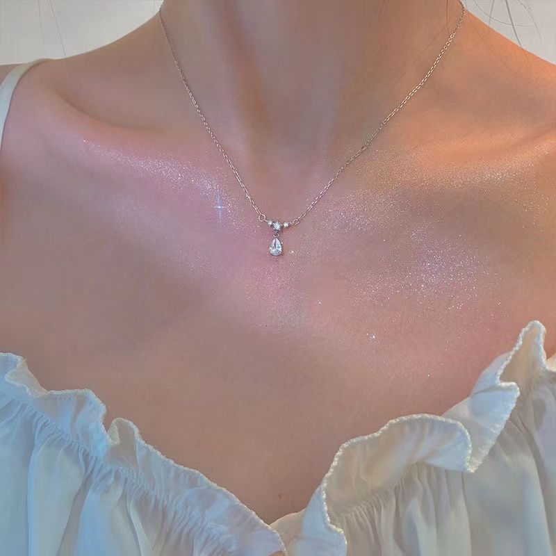 IFYOU Kalung Rantai Choker Zircon Droplets Warna Silver Gaya Korea Untuk Wanita