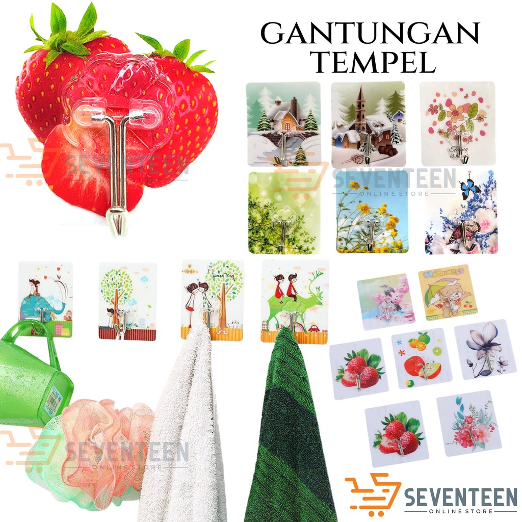 GANTUNGAN TEMPEL HOOK MOTIF SERBAGUNA / GANTUNGAN MAGIC AJAIB KAMAR MANDI DAPUR HANGER PAKAIAN KAIT