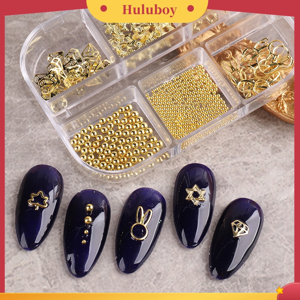 Huluboy Huluboy♡ Charms Manik-Manik Bentuk Bintang Hollow 3D Bahan Metal Untuk Dekorasi Nail Art