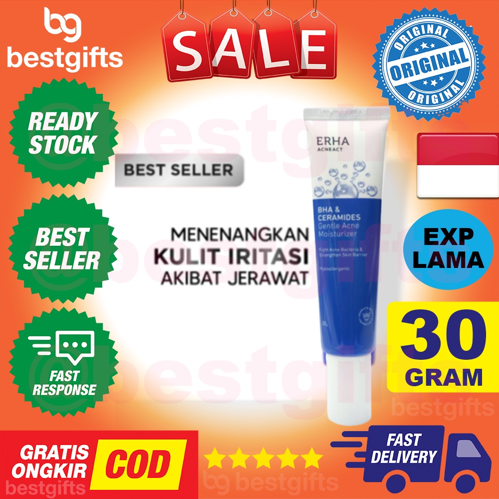 ERHA ACNEACT BHA CERAMIDE GENTLE ACNE MOISTURIZER MELEMBABKAN KULIT JERAWAT WAJAH KEMERAHAN 30 GRAM