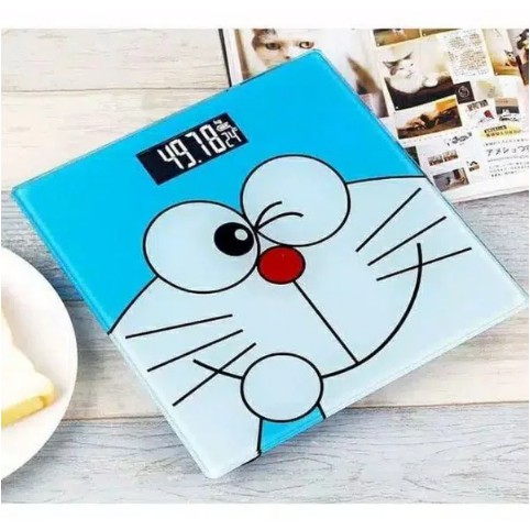 Timbangan badan digital portable kaca motif kartun doraemon hello kitty ukuran besar 28cm