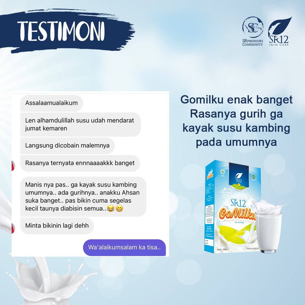 GOMILKU SR12 SUSU KAMBING / GO MILKU SUSU ETAWA KUALITAS PREMIUM / GOAT MILK BUBUK TANPA GULA BPOM