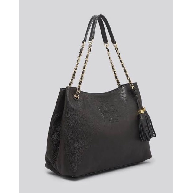 Tory Burch Thea Chain Shoulder Slouchy Tote Bag tas original authentic black hitam coklat