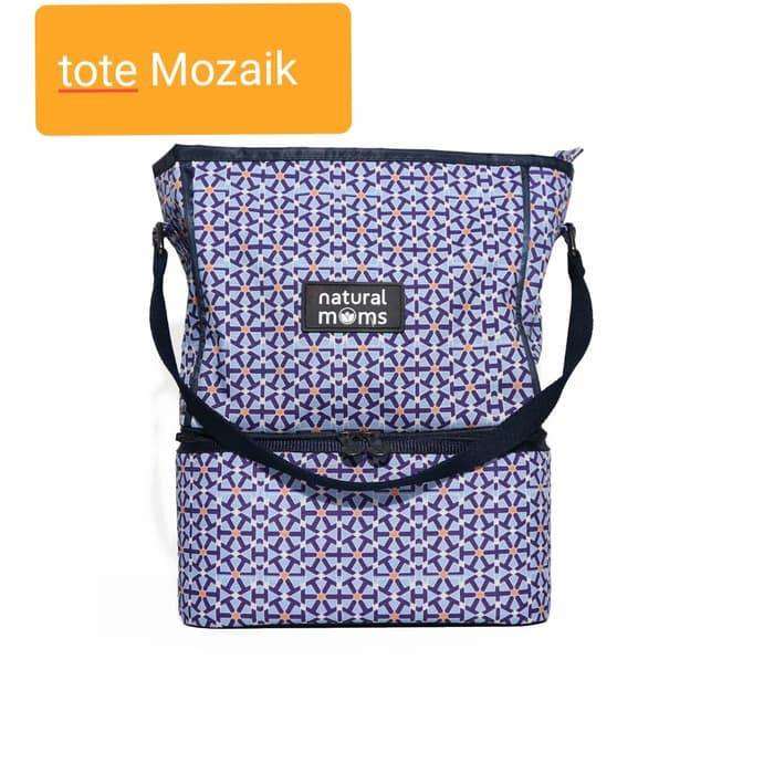 natural moms tote bag blue mozaic