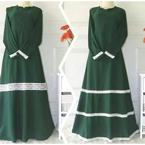 Tidak Diragukan.. GAMIS Renda 1 & Renda 3 °HIJAU BOTOL°