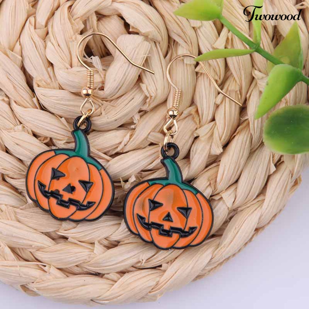 1 Pasang Anting Kait Desain Labu Halloween Bahan Alloy Untuk Pesta