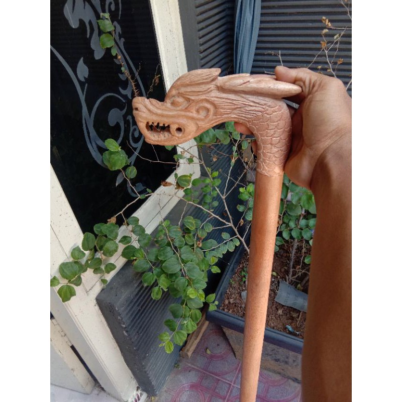 Tongkat kayu bidara ukir naga asli / kayu bidara arab / tongkat bidara alat bantu berjalan
