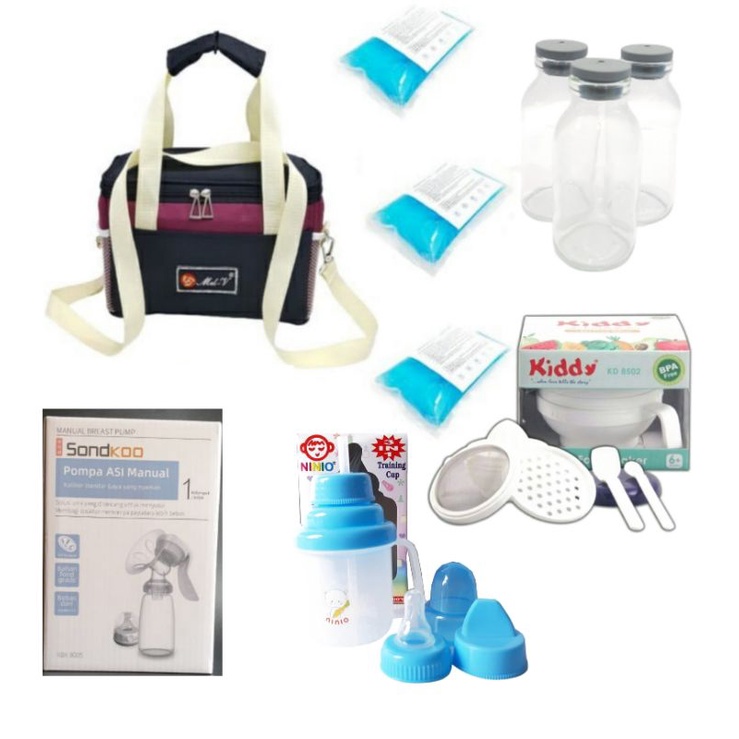 PAKET ( COOLER BAG +POMPA ASI MANUAL +3BTLASI + 3BLUE ICE GEL + KIDDY FOODMAKER+NINOTRAINING CUP)