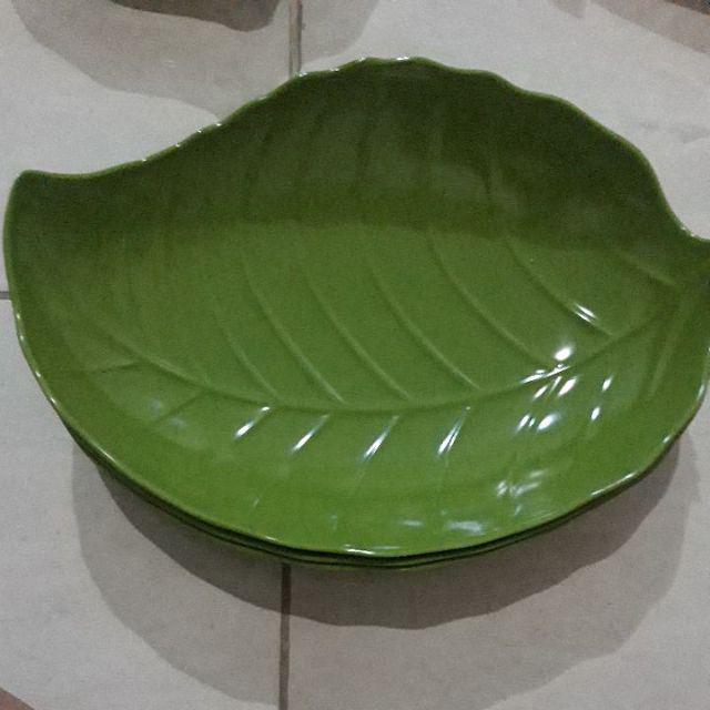 3 Pcs Piring Melamin Bentuk Daun Unika M6912 (uk.besar) - Hijau