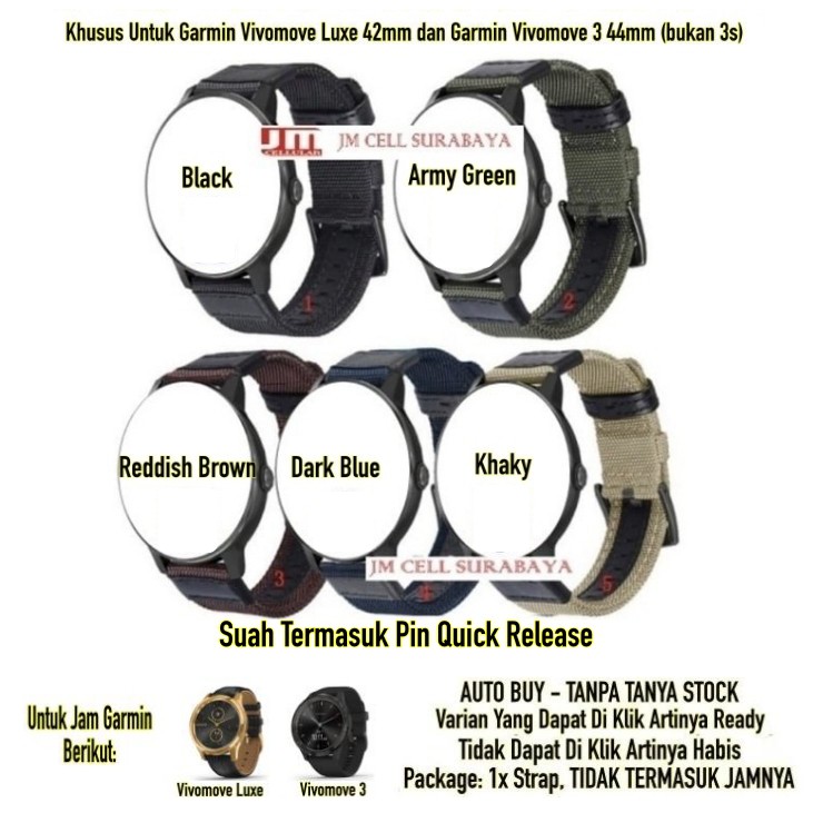 Tali Jam Strap Garmin Vivomove 3 44mm / Luxe 42mm - Woven Nylon Keren