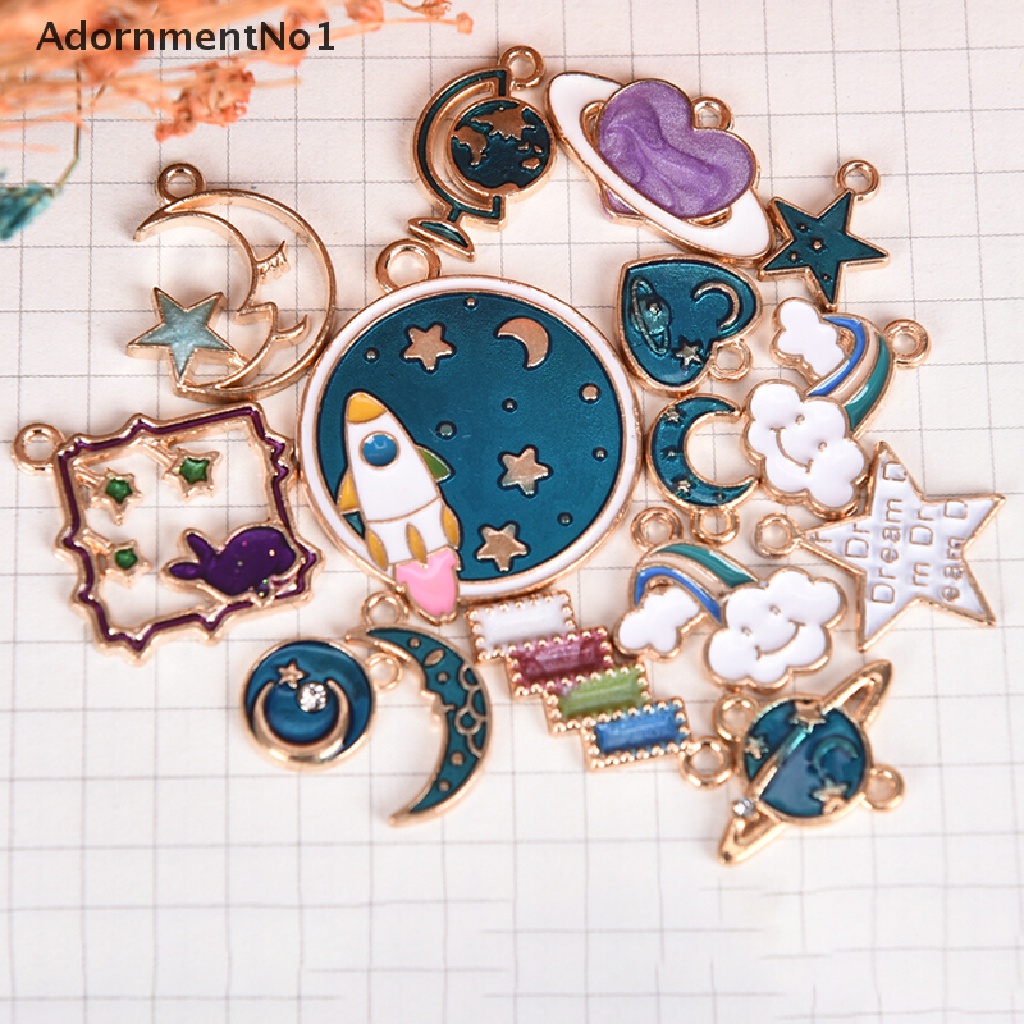 (AdornmentNo1) 15 Pcs Liontin Enamel Motif Bulan / Bintang / Alam Semesta Untuk Membuat Perhiasan DIY