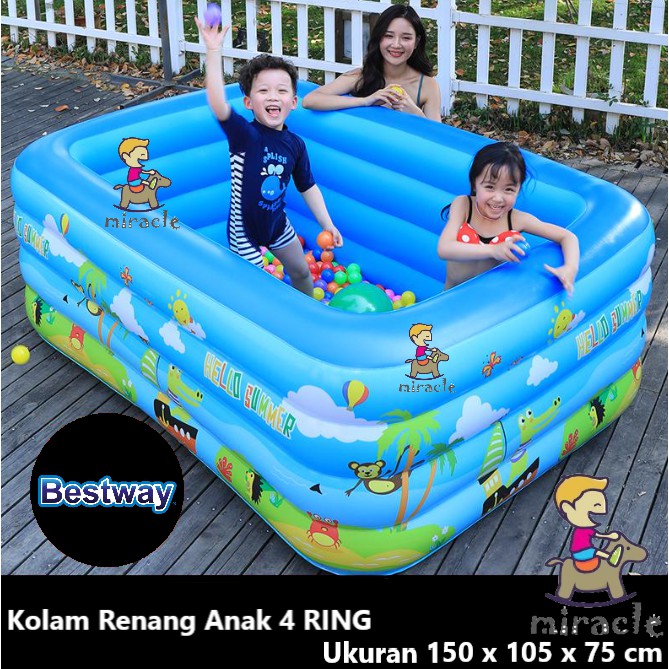 Kolam Renang Anak / Kolam Mandi Bola Inflatable Bestway Pool 1,5 meter Kolam 4 Ring Baby SPA Murah-7