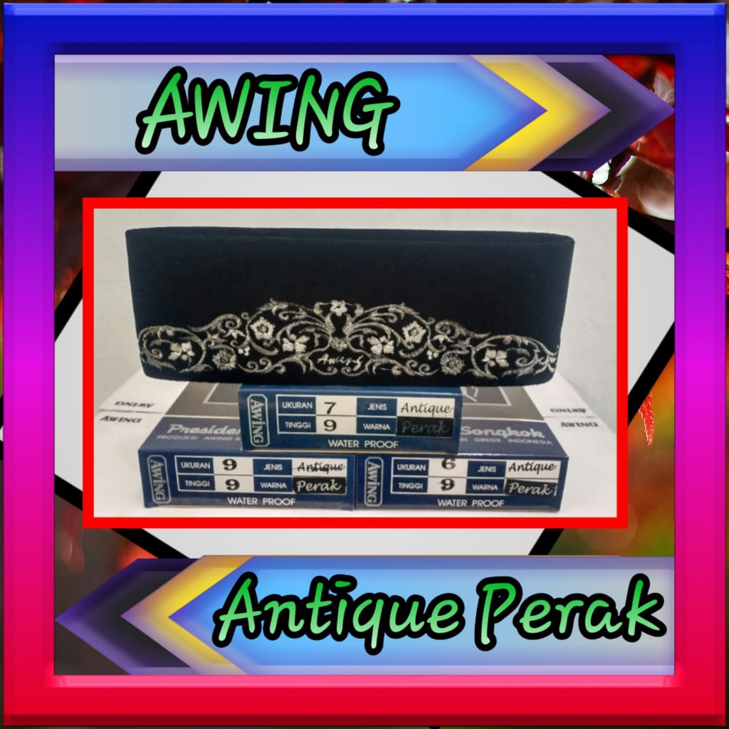 Songkok Peci AC hitam Awing Antique bordir perak dan emas