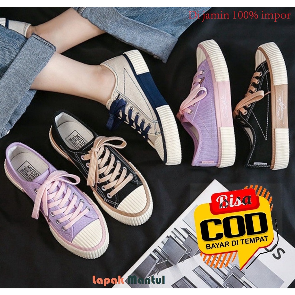 LM-0250-PROMO RAMADHAN COD [ Bisa COD ] Sepatu Sneakers Canvas Wanita Original Import sytel Korea-Sepatu Canvas Wanita Import sytel Korea High Quality