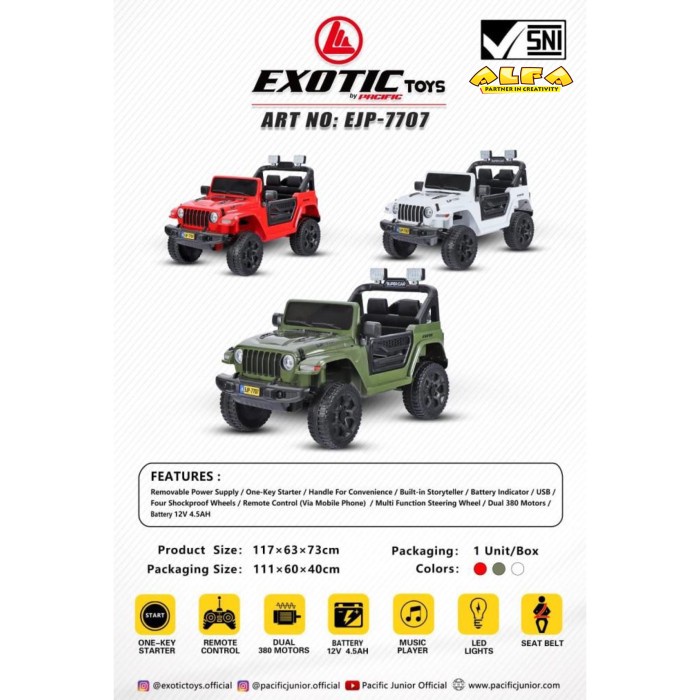 Toko Mainan ALFA Mobil Aki Anak Jeep Willys Exotic EJP-7707