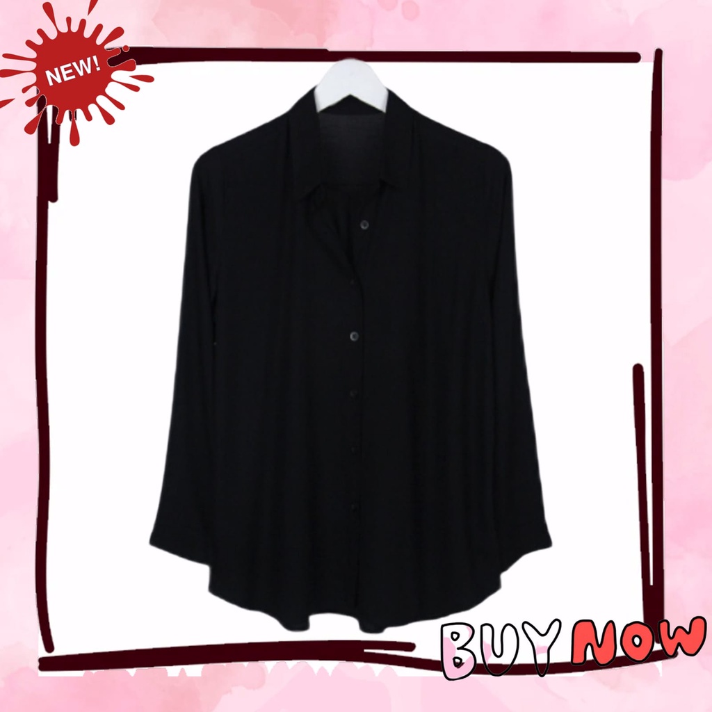 Kemeja Wanita Jumbo Lengan Panjang Size L XL XXL 3XL Hem Basic Big Size
