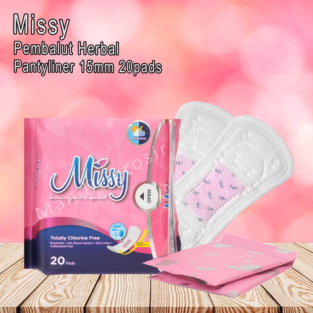 Pembalut Herbal Non Wing * Missy * Pantyliner 15mm * 20pads