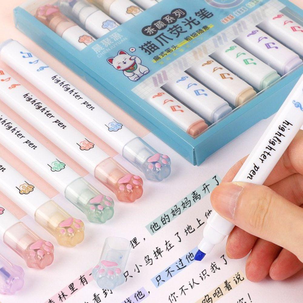 Lanfy Pen Neon Jepang Vintage Warna Permen Perlengkapan Kantor Bentuk Kaki Kucing Stabilo