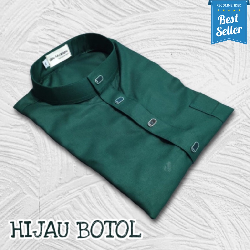 Baju koko melayu pria dewasa polos lengan panjang hijau botol keren