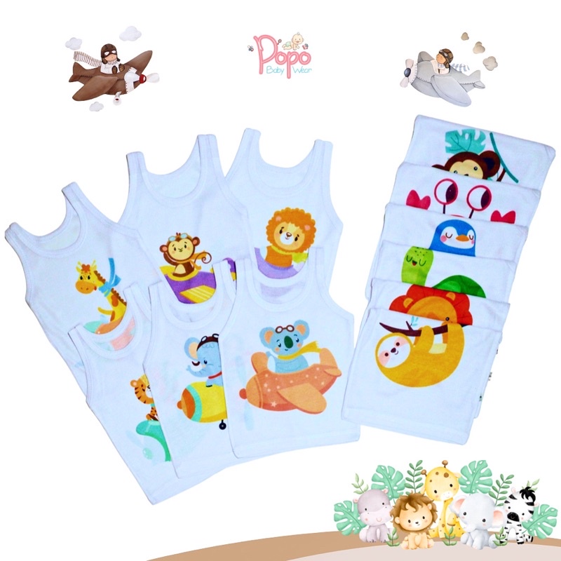 12pcs/1LUSIN KAOS DALAM/SINGLET MOTIF BAYI (6motif,stiap motif 2)