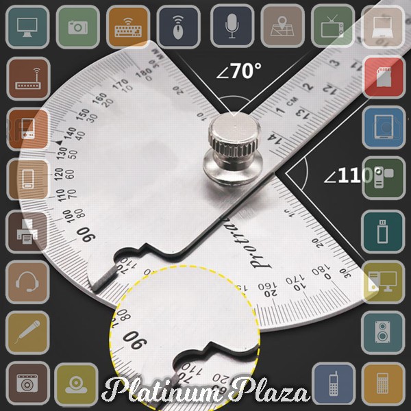 Protractor Penggaris Jangka Roundhead Measuring Ruler Aluminium 14.5cm 180 Degree - `2L9WCL-- Silver