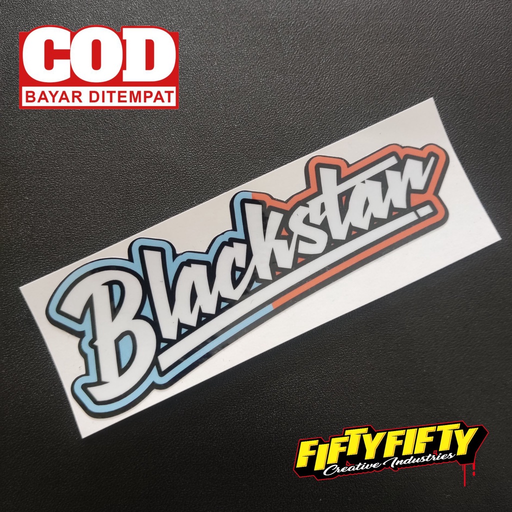 Stiker Print Cut BRAND DISTRO BLACKSTAR Stiker Printing Laminasi Glossy Tahan Air Stiker Motor Mobil Helm Sudah Membentuk Pola Desain