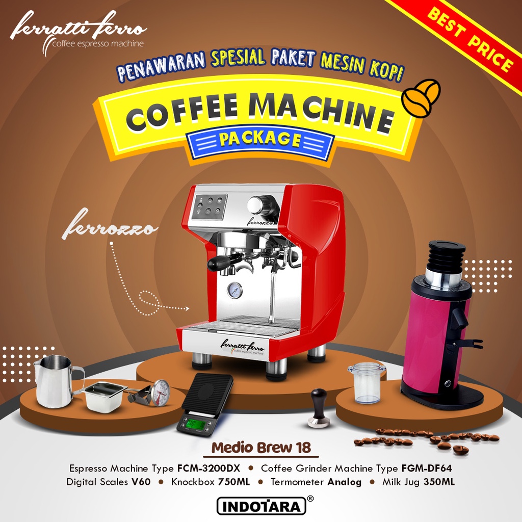 Paket Mesin Kopi Ferratti Ferro - Ferrozzo - Medio Brew 17 - 18