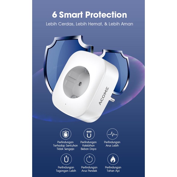 ACOME Smart Socket ASS01 Colokan steker Stop kontak Aplikasi-Original garansi 1 tahun