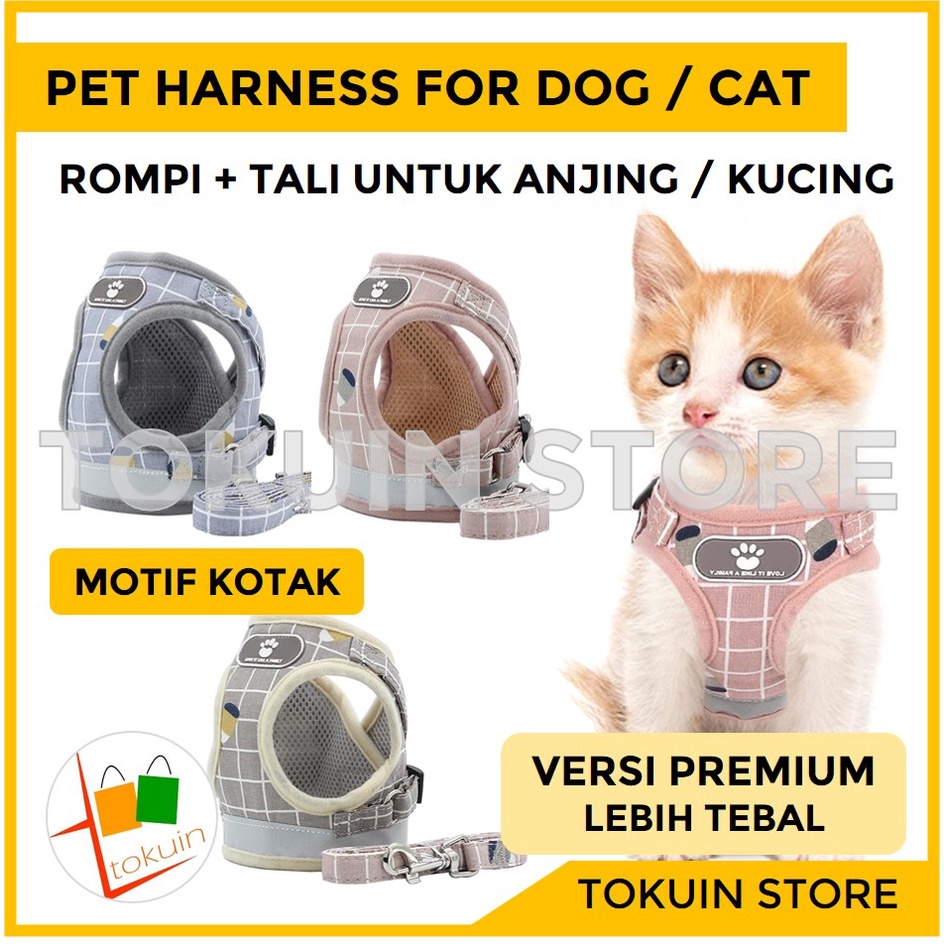 Pet Harness Rompi Kalung Tali Tuntun Baju Anjing Kucing Cat Dog Leash