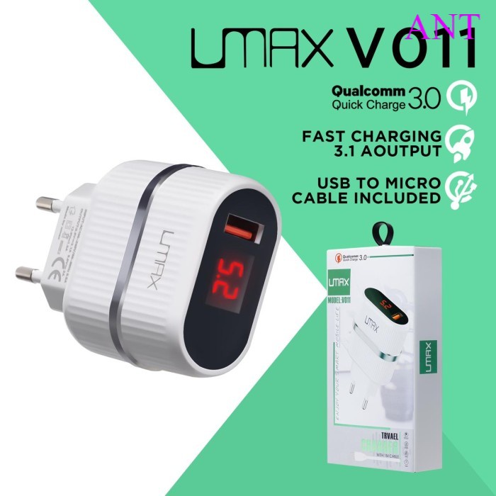 TC ADAPTOR CHARGER UMAX V011 LCD DIGITAL INDIKATOR MICRO USB fast charging QC3.0 18W 3A