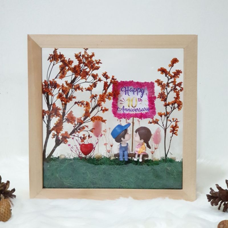 Floating Frame Bingkai Foto 3D Akrilik Bunga Kering Under the Tree Pohon Bunga