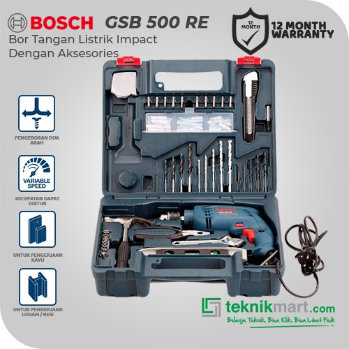 Bosch Impact Drill Set + Handtool / Bor Impact Listrik Set + Perkakas 10mm GSB 500 RE