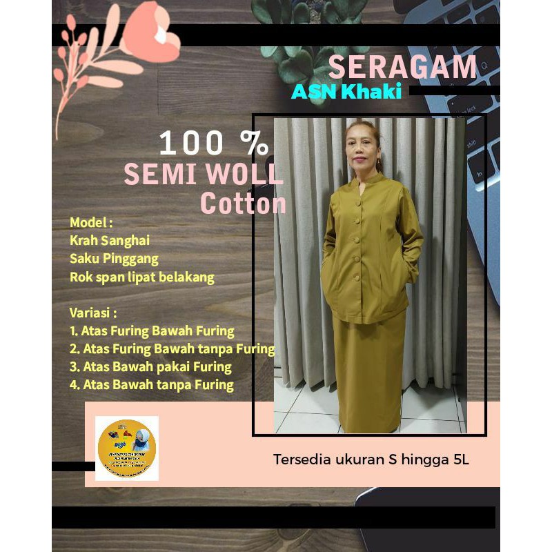 Setelan seragam ASN Kheki Krah Sanghai berbagai bahan (Baju rok tanpa furing)