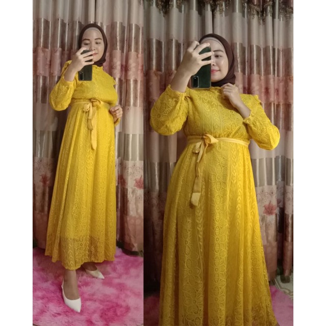 VNS 21701 Long Dress Brukat Import Premium With Belt