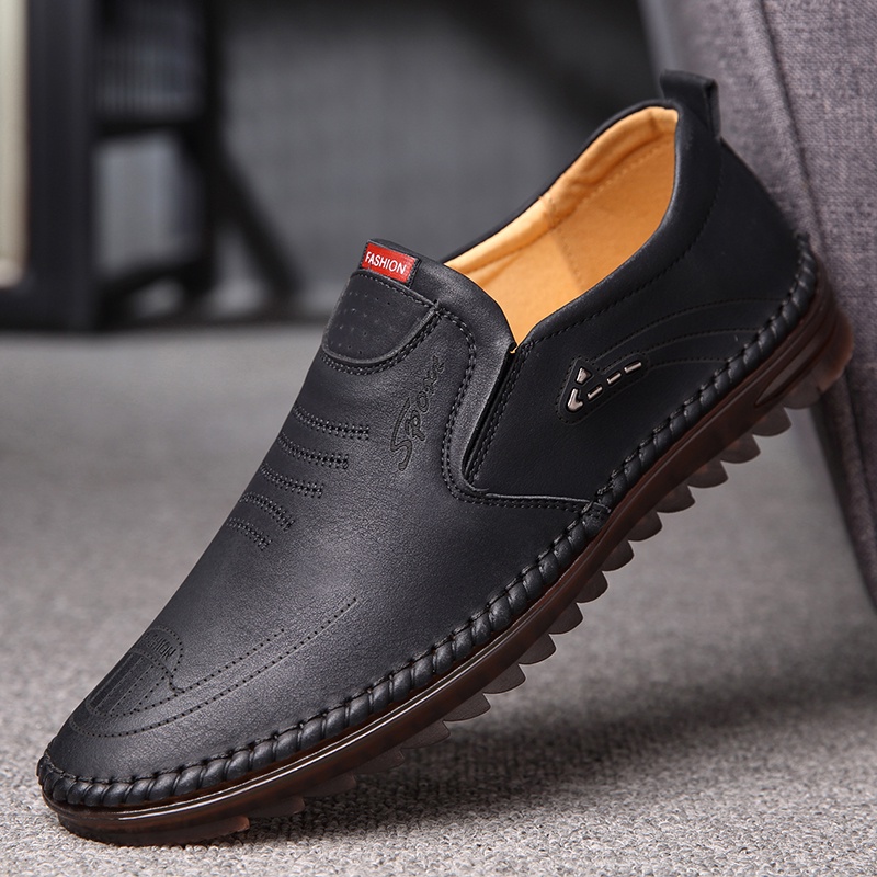 100% ASLI KULIT Sepatu Pria IMPORT Casual Kulit Kerja Kantor Santai Fashion Slop Formal 061