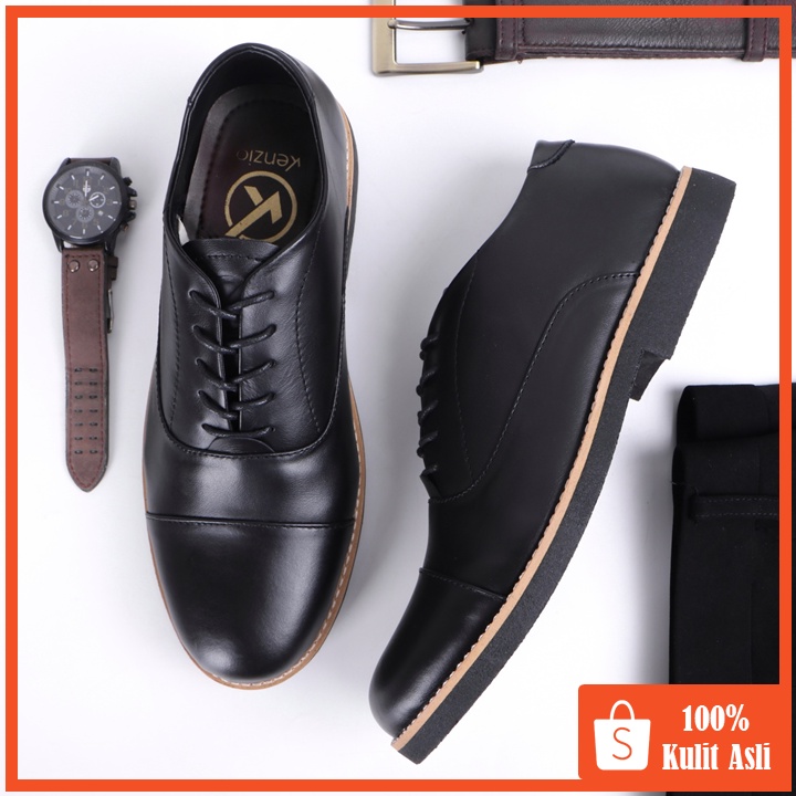 OXFORD BLACK 0.1 (Kulit Asli) - Pantofel Pria Kulit Asli Formal Kasual Sepatu Pantofel Kerja Hitam - Pantopel