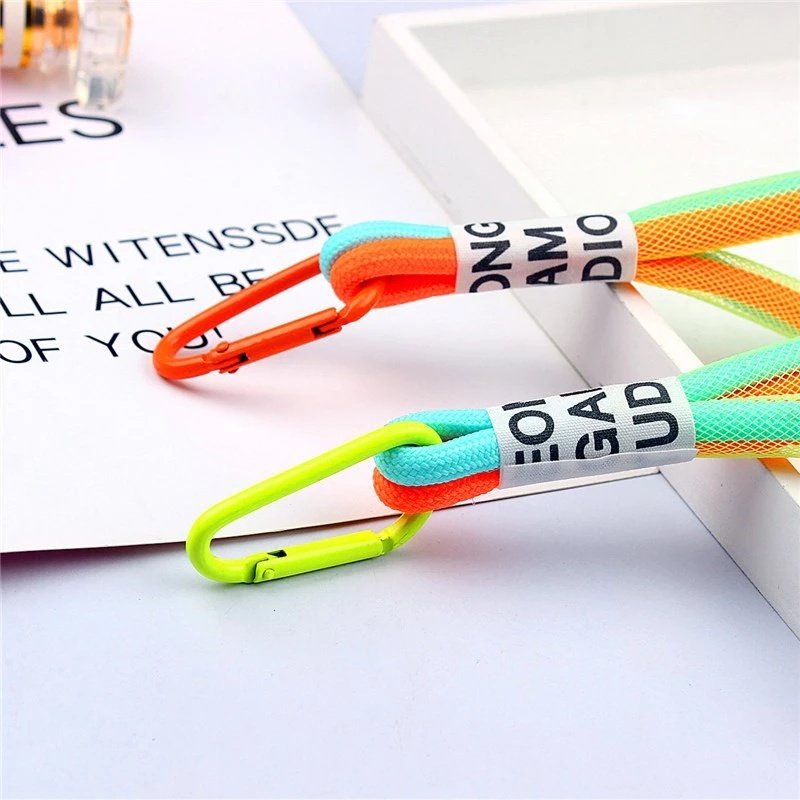 Tali Gantungan Kunci Praktis Lanyard Gantung Dengan Gesper Liontin Tali Jala Dikepang Fashion Untuk Tas Neon Braided Dekorasi Untuk Ponsel