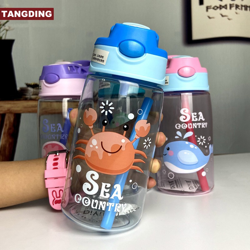 Botol Minum Plastik Portable 480ml Motif Kartun Lucu Untuk Outdoor / Olahraga / Travel / Musim Panas