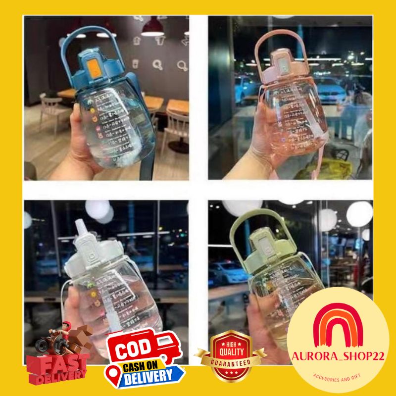 [COD] Botol Minum Anak Gemoy Vural Transparan Import Botol Minum Gendut Viral 1300 mL Premium Import Free Tali dan Stiker 2D