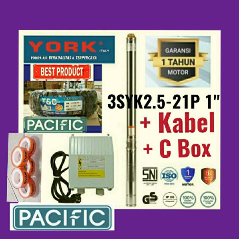 Pompa satelit YORK 1HP kabel submersible sumur bor paralon 3 inch casing