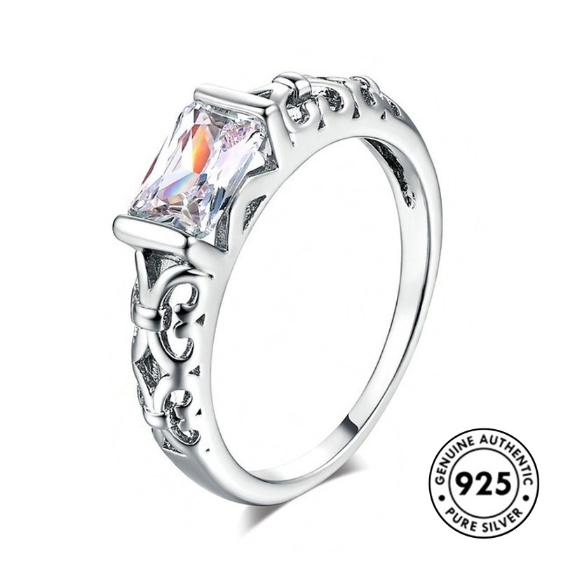 Cincin S925 Silver Warna Rose Gold Bentuk Persegi Aksen Berlian