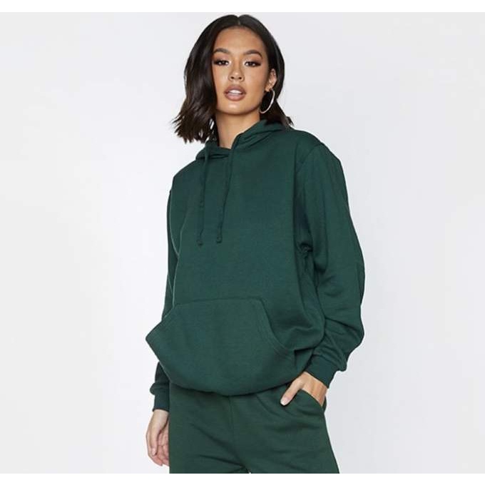 Hoodie Wanita Oversize Sweater Polos Wanita Pria Unisex Beige Cream Khaki Jumper Ukuran M L XL XXL XXXL Jumbo Dan Big Size Lina Muslim Gallery-HIJAU LUMUT