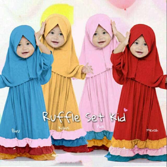 Set Gamis dan Jilbab Balotelli Anak Perempuan 2 3 Tahun Pink Murah Tanah Abang Baju Pakaian Muslim
