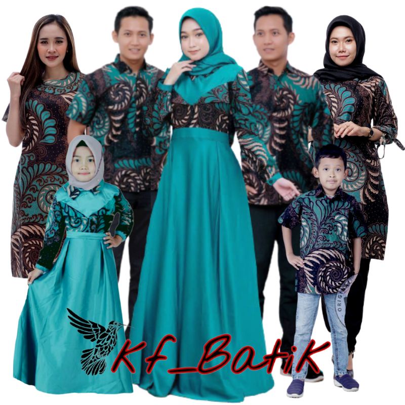 Batik couple keluarga modern terbaru set couple batik keluarga gamis jumbo Valvet user Hijau termura