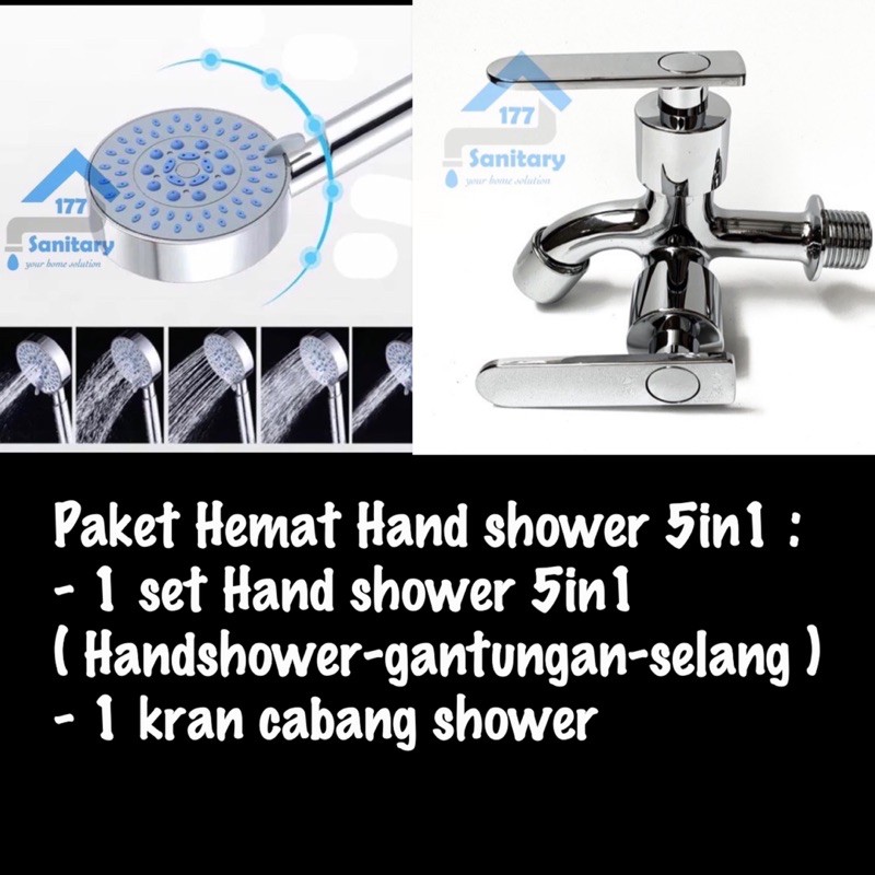 Paket Hand Shower mandi Murah 913 DB- HandShower 5in1 Dan Kran Cabang DB26 Semprotan Air