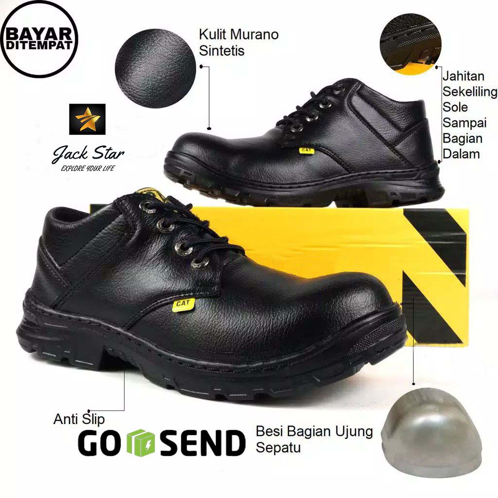 Sepatu Safety Murah Sepatu Safety Besi Sepatu Sefty Ujung Besi Sepatu Septi Terlaris Termurah (PROMO FREE 1 PCS MASKER)-Hitam