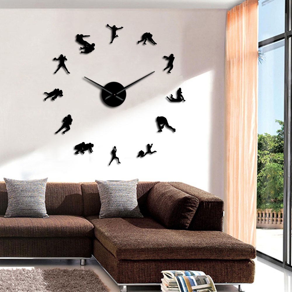 American Football Modern Large Wall Clock Rugby Wall Art Big Time Clock Wall Watch Boys Shopee Indonesia